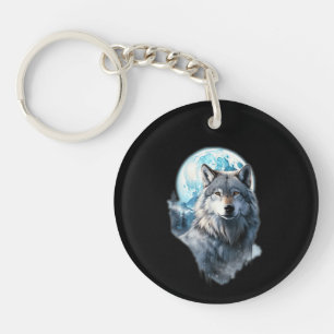 Wolf Mond Grafik Heulend ,Unter Vollmondnacht  Schlüsselanhänger