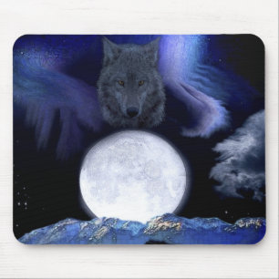 Wolf, Mond und Berge Mousepad