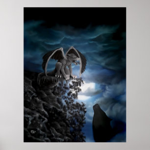 Wolf Mond - Wolf mit Golem Poster