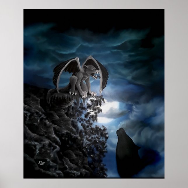 Wolf Mond - Wolf mit Golem Poster (Vorne)