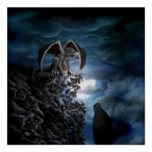 Wolf Mond - Wolf mit Golem Poster