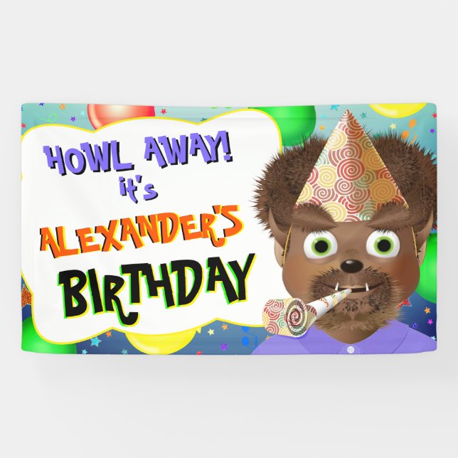 Wolf Monster Birthday Party Banner (Horizontal)