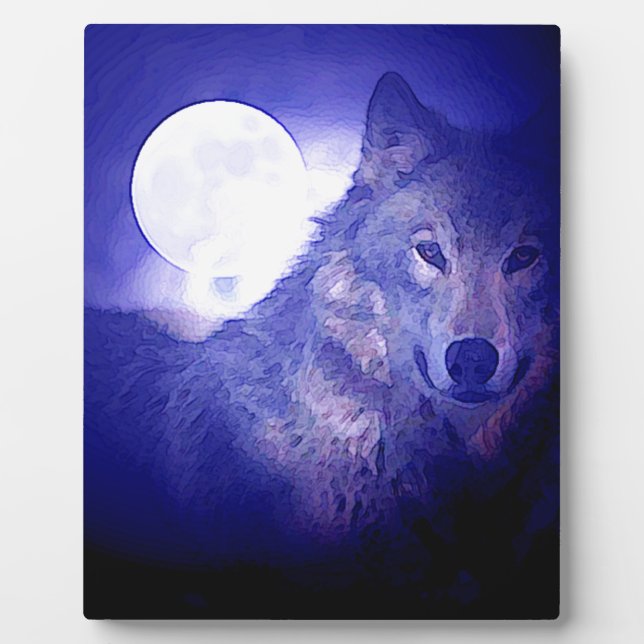Wolf, Moon & Blue Night Fotoplatte (Vorderseite)