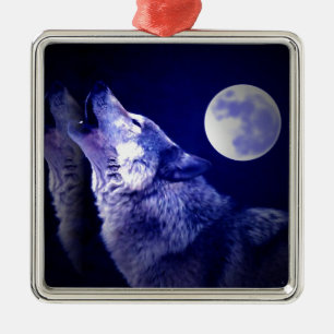 Wolf, Moon & Blue Night Ornaments Ornament Aus Metall