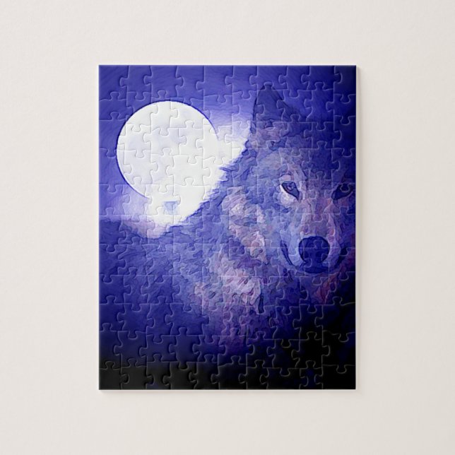 Wolf, Moon & Blue Night Puzzle (Vertikal)