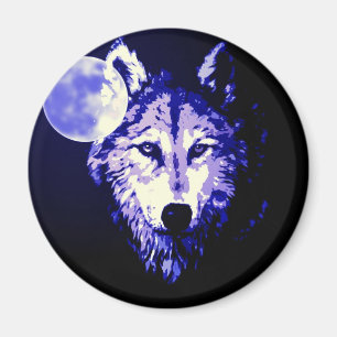 Wolf & Moon Dark Blue Night Collage Magnet