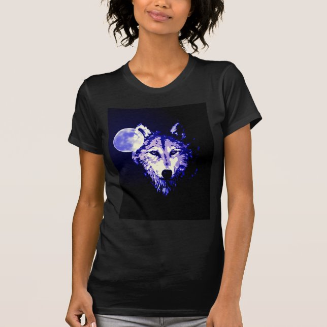 Wolf & Moon Dark Blue Night Collage T-Shirt (Vorderseite)