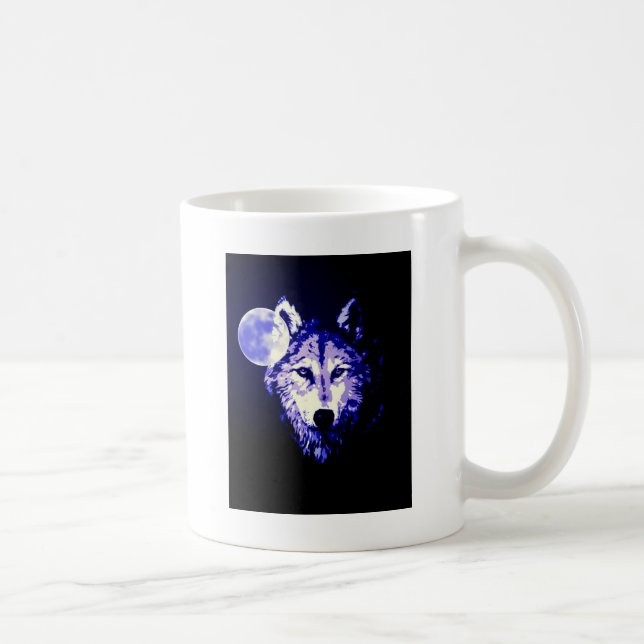 Wolf & Moon Dark Blue Night Collage Tasse (Rechts)