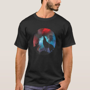 Wolf Moon Galaxy Dunkler Nachtwald Männer Frauen T-Shirt