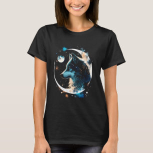 Wolf Moon Galaxy Weltraum Coole Wölfe Geschenk Ide T-Shirt