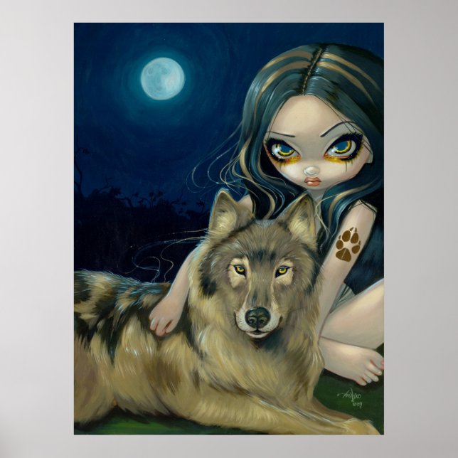 Wolf Moon Gothic Fantasy Art Print Poster (Vorne)