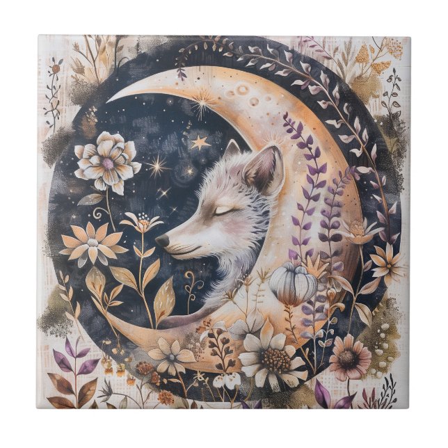Wolf Moon Keramik Tile Fliese (Vorderseite)