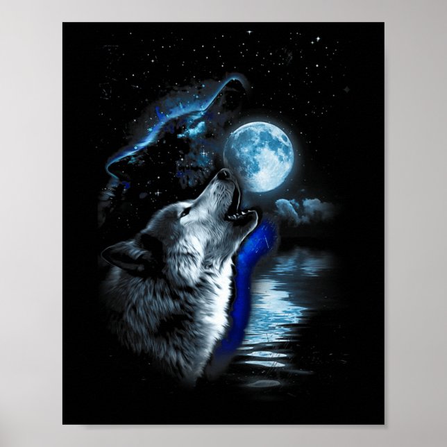Wolf Moon Lake Wolf Howling Full Moon Wolf Graphic Poster (Vorne)