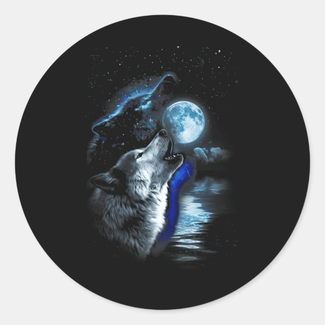 Wolf Moon Lake Wolf Howling Full Moon Wolf Graphic Runder Aufkleber (Vorderseite)
