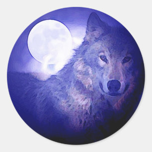 Wolf & Moon Runder Aufkleber