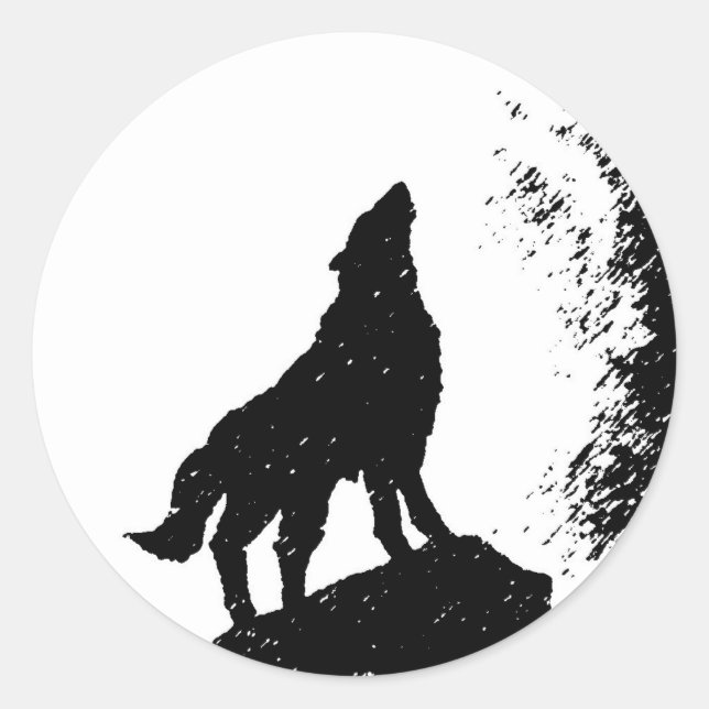 Wolf & Moon Silhoutte Runder Aufkleber (Vorderseite)