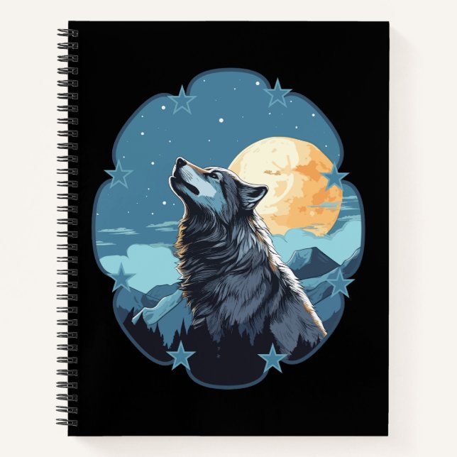 Wolf Moon Stars Notizbuch (Vorderseite)