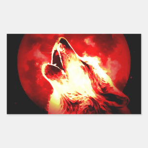Wolf, Moon und Red Sky Rechteckiger Aufkleber