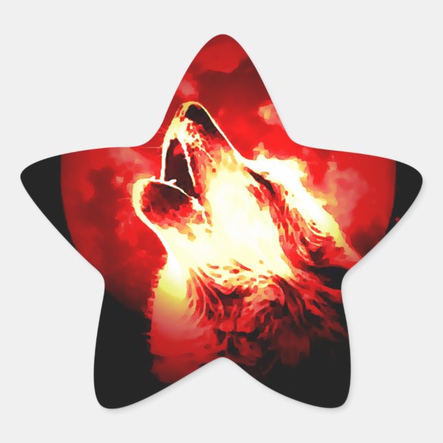 Wolf, Moon und Red Sky Stern-Aufkleber (Vorderseite)