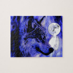 Wolf Motivierend Freedom Blue Night Fullmoon Puzzle