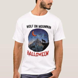 Wolf Mountain Halloween Heulender Oranger Mond Fle T-Shirt