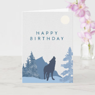 Wolf Mountain Moon Forest Happy Geburtstag für Ihm Karte