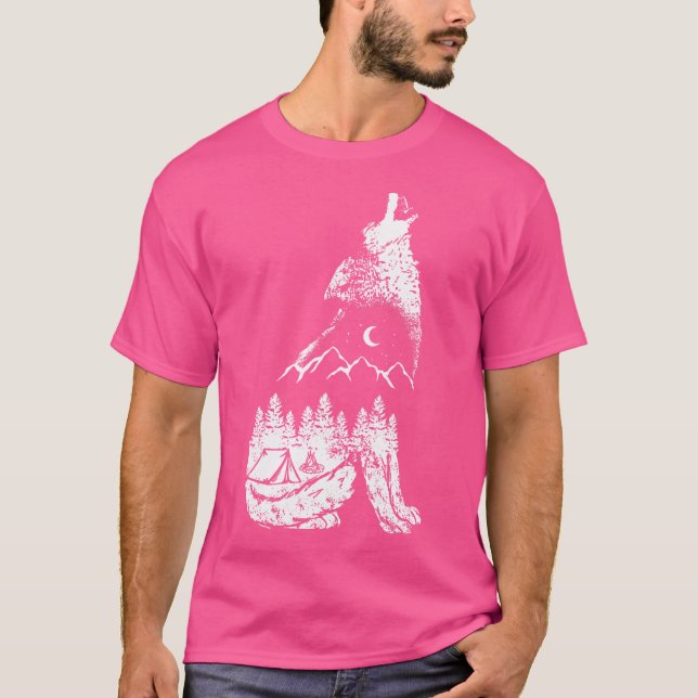 Wolf Mountains Camping Gift T-Shirt (Vorderseite)