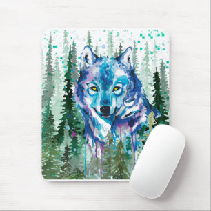 Wolf Mouse Pad   Farbiger Watercolor Wolf Mousepad