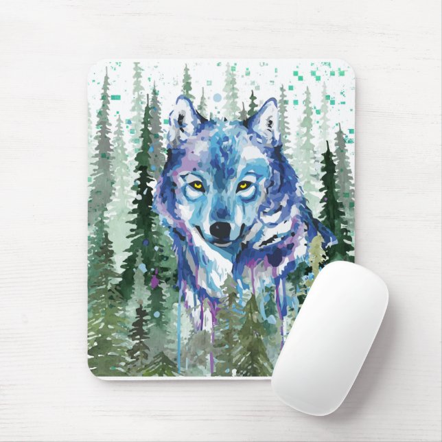 Wolf Mouse Pad | Farbiger Watercolor Wolf Mousepad (Mit Mouse)