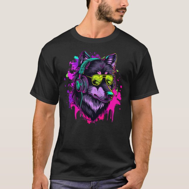 Wolf Music DJ Wolf Lover Music Headphones Dance Cl T-Shirt (Vorderseite)