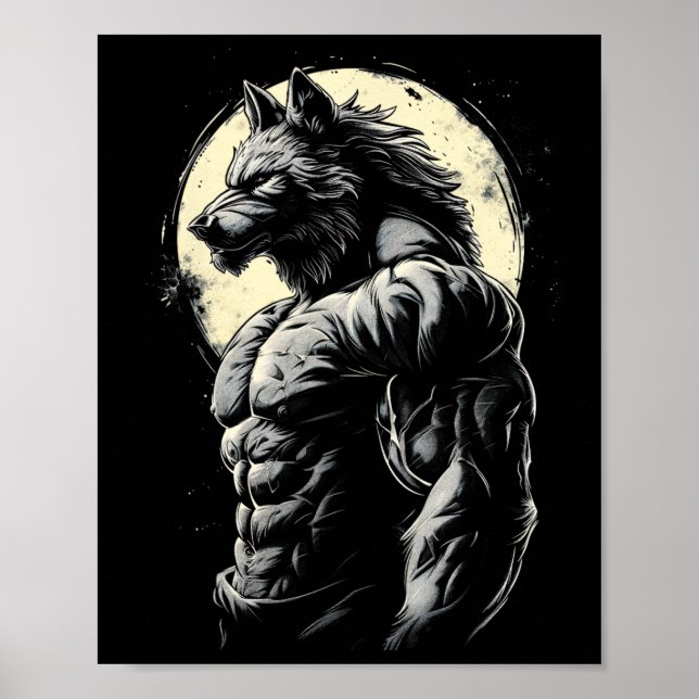 Wolf Muskeln Bodybuilding Werewolf Poster (Vorne)