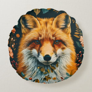 Wolf-Muster Vintage-Wald Blumen Garten Rundes Kissen