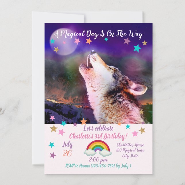 Wolf nachts einladung (Vorderseite)