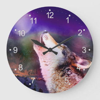 Wolf nachts große wanduhr