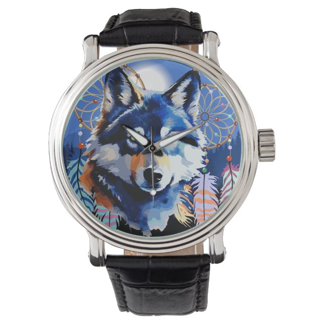 Wolf Native Animal Spirit Armbanduhr (Vorderseite)