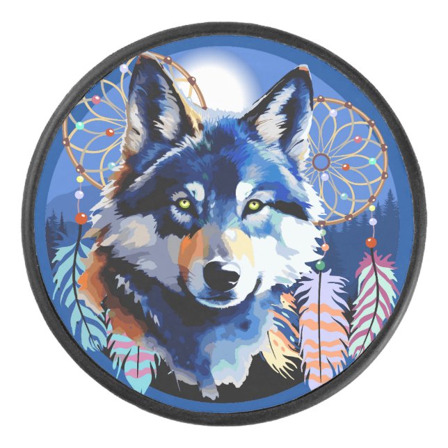 Wolf Native Animal Spirit Eishockey Puck (Vorderseite)