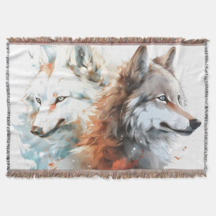 Wolf Natur Aquarell Paar Decke