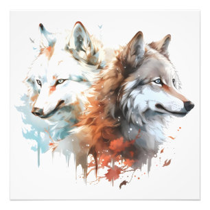 Wolf-Natur-Watercolor-Paar Fotodruck