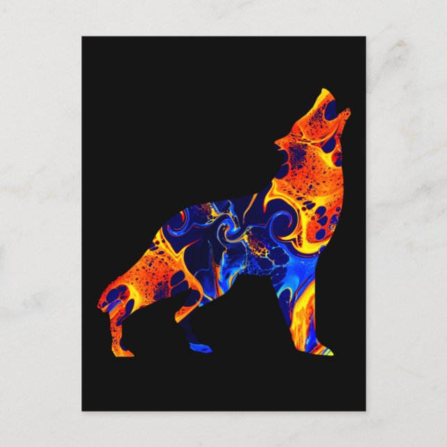 WOLF NEON-ABSTRACT-GEMÄLDE POSTKARTE (Vorderseite)