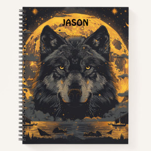 Wolf Notizbuch Vollmond Sterne Komposition