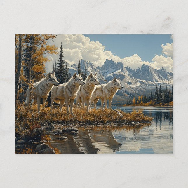 Wolf Pack am See Postkarte (Vorderseite)