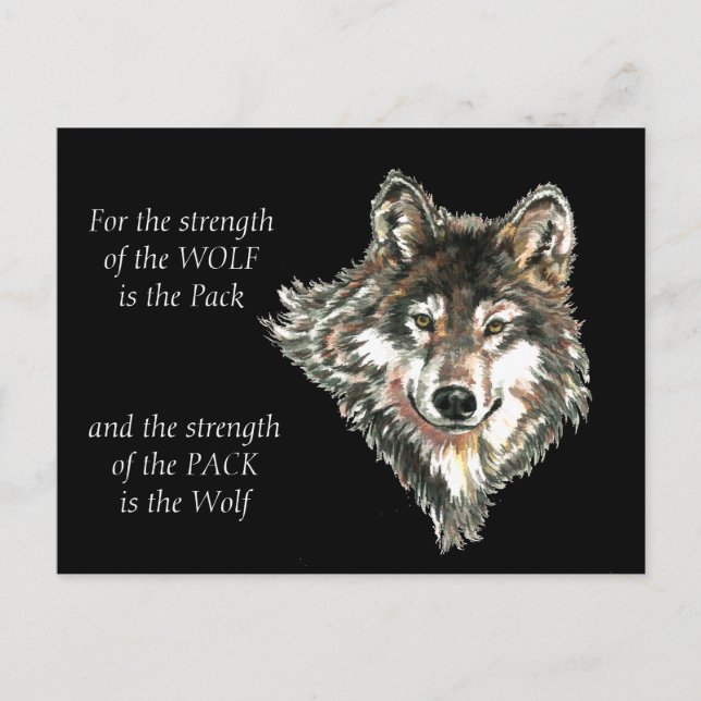 Wolf Pack Familie Stärke Zitat Aquarelltier Postkarte (Vorderseite)