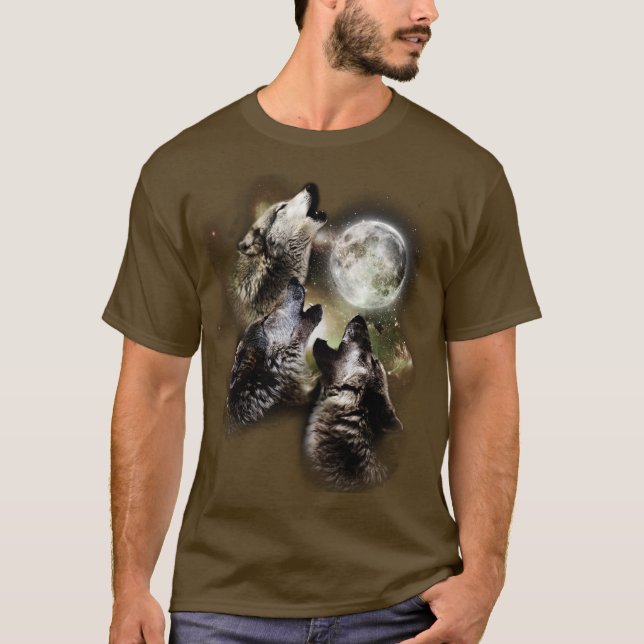 Wolf Pack Howling Full Moon Celestial Sky Men's T-Shirt (Vorderseite)