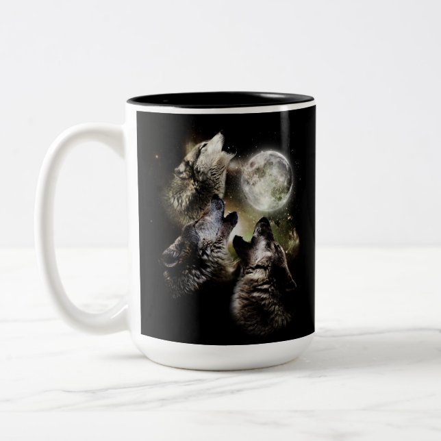 Wolf Pack Howling Vollmond Zweifarbige Tasse (Links)