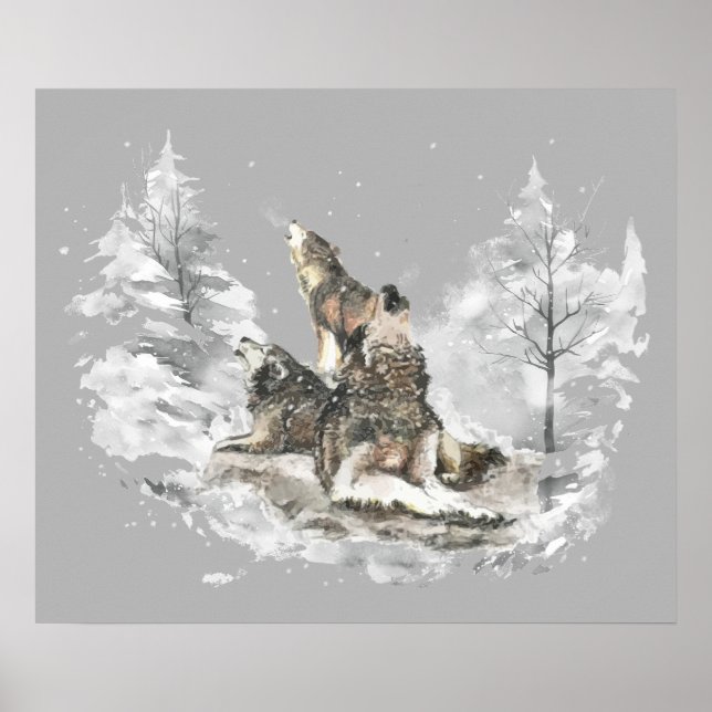 Wolf Pack Howling Winter Song Chorus Poster (Vorne)