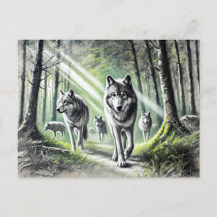 Wolf Pack Moving Through Green Forest Postkarte