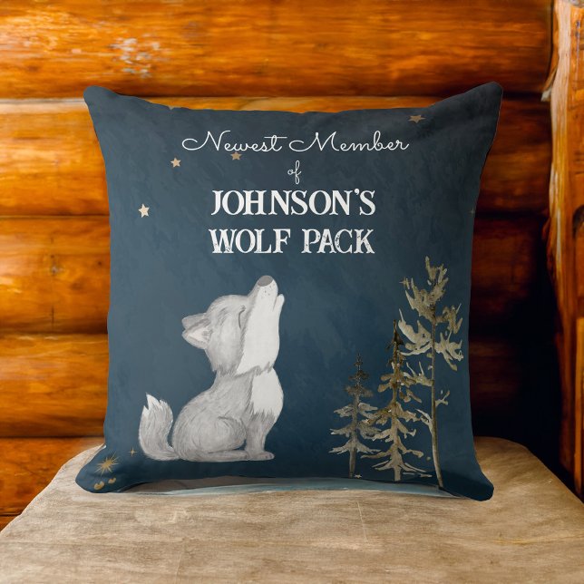 Wolf Pack neues Mitglied personalisierter Name Bab Kissen (Wolf pack new member personalized name baby throw pillow nursery decor baby shower new baby gifts)