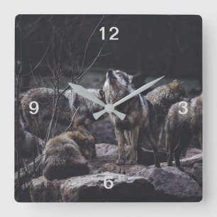 Wolf Pack Quadratische Wanduhr