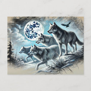 Wolf Pack Running in Moonlight Postkarte