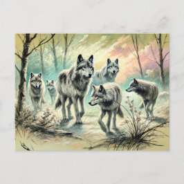 Wolf Pack Running Through Forest Postkarte